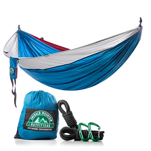 Emerald Mountain Double Camping Hammock - Waterproof Lightweight Portable Hammock, Ripstop Parachute Nylon Heavy Duty Snagproof Carabiners 6 Gear Loops - Outdoor Hammock for Hiking Backpacking Travel