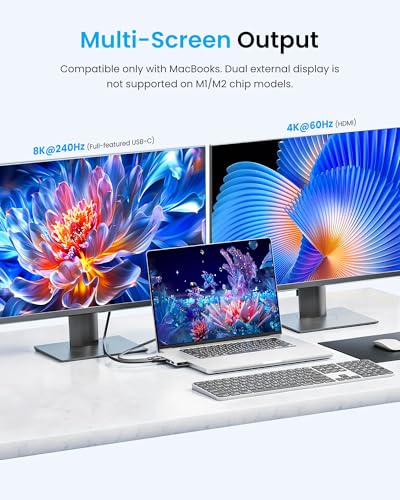 VENTION MacBook USB Adapter, 6-in-2 Mac Hub with Dual USB C, Removable Magnetic USB-C Connector, PD 140W / 8K @ 240Hz / 80Gbps Max, Compatible with All Laptops/iPads, Silver