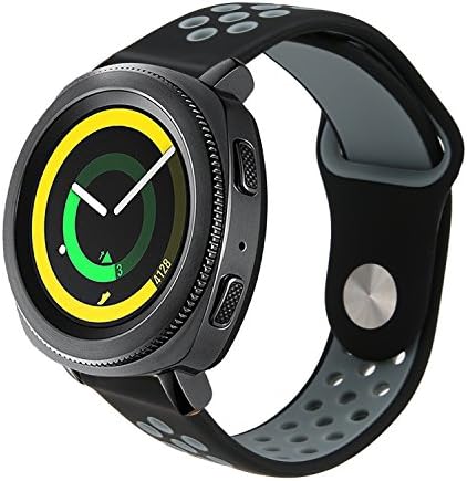 Uption Gear Sport Band / Gear S2 Classic Bands, 20mm Soft Silicone Watch Band Breathable Replacement Strap for Samsung Gear Sport / Gear S2 Classic Smart Watch, (Black/Grey)