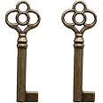 KY-14 Universal Skeleton Key, Antique Brass Plated Hollow Barrel Skeleton Key, Hollow Barrel Skeleton Key for Antique Vintage Cabinet Doors, Dresser Drawers, Grandfather Clocks (2 pcs)