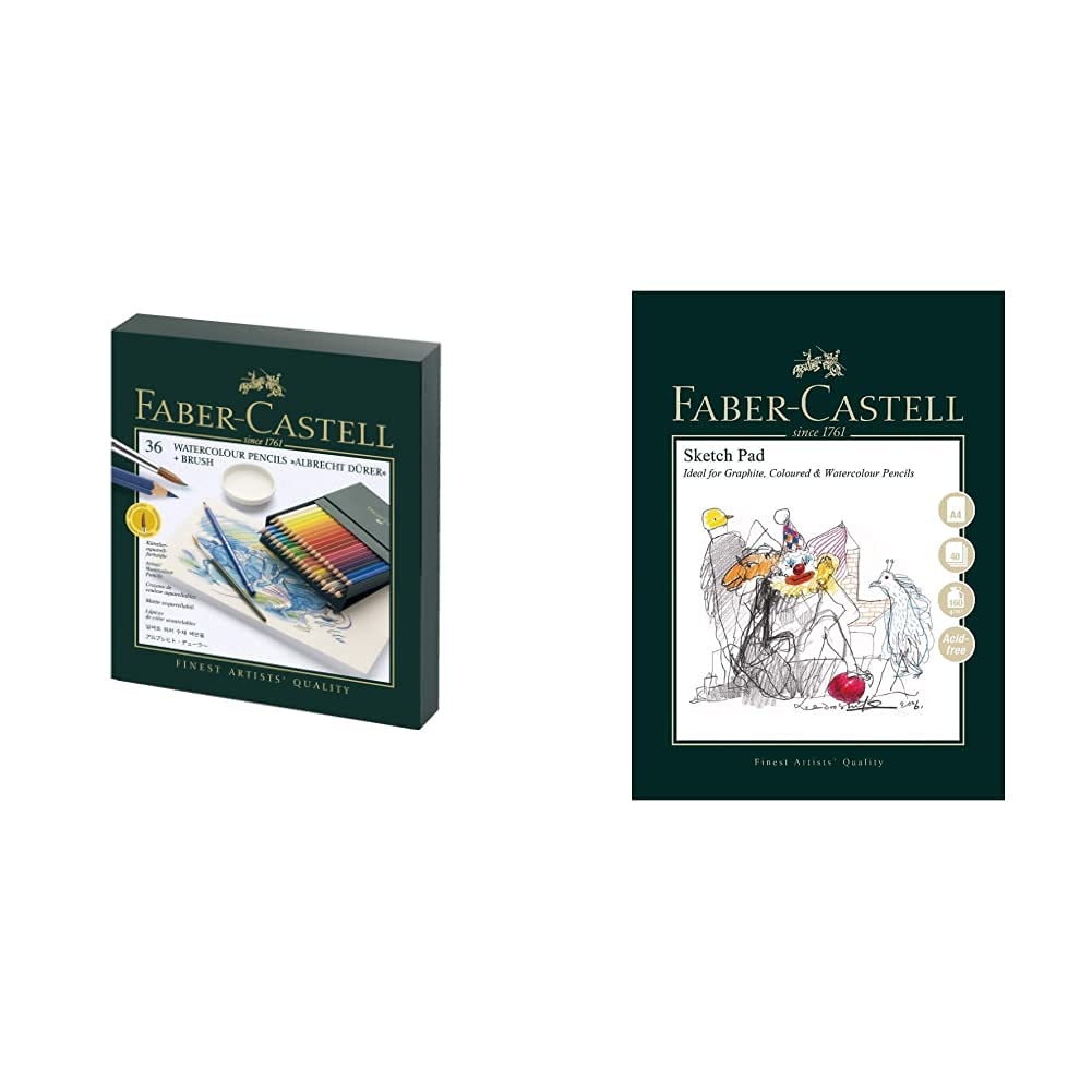 Faber-Castell Albrecht Durer Watercolour Pencils Gift Box x 36 Colours & Brush & Art & Graphic Sketch Pad, A4 160 gsm Pad of 40 Sheets