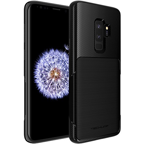 Techump Galaxy S9 Plus Case, [Impactio] Stylish and Flexible Case/Carbon Fibre and Metal Style Elements/Made of TPU material/Cover for Galaxy S9 Plus - Black