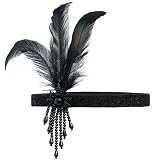 BABEYOND 1920s Flapper Headpiece Roaring 20s Great Gatsby Headband Black Feather Headband 1920s Flapper Gatsby Hair Accessories (Black)