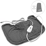 PureRelief Neck &amp; Shoulder Heating Pad with Fast-Heating Technology, Magnetic Closure &amp; Convenient Storage Bag- Charcoal Gray