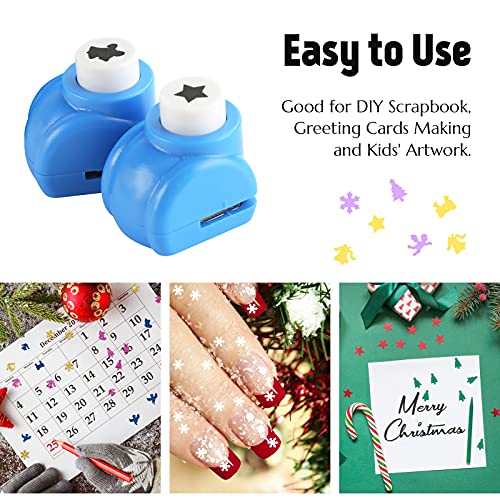 LoveInUSA Christmas Shapes Hole Punch Set, 10PCS Kids Mini Paper Craft Punches Decorative Christmas Tree Snowflake Hole Puncher for Crafting Scrapbook Nail Designs