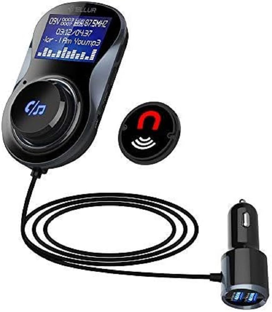 TELLUR B4 Bluetooth FM Transmitter, 1.4" LCD Display, Handsfree Car Kit, MicroSD (max32GB) MP3 Player, QC3.0 & USB Charging, Air Vent Magnetic Mount, Black