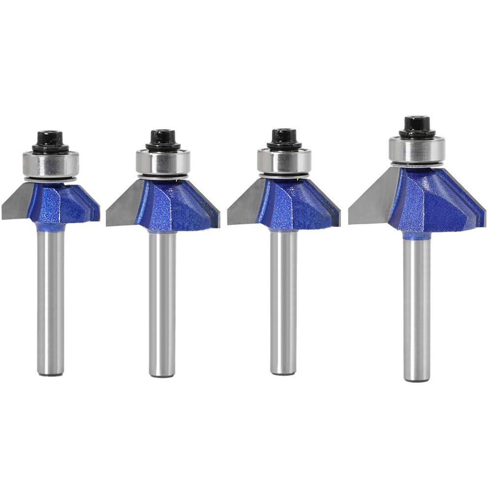 Bestgle 4pcs 1/4 Inch Shank Chamfer Router Bits with 45 Degree , Industrial Grade Edge Forming Bevel Woodworking Cutter Tool, Cutting Length 3/8" 5/16" 1/4" 1/2"
