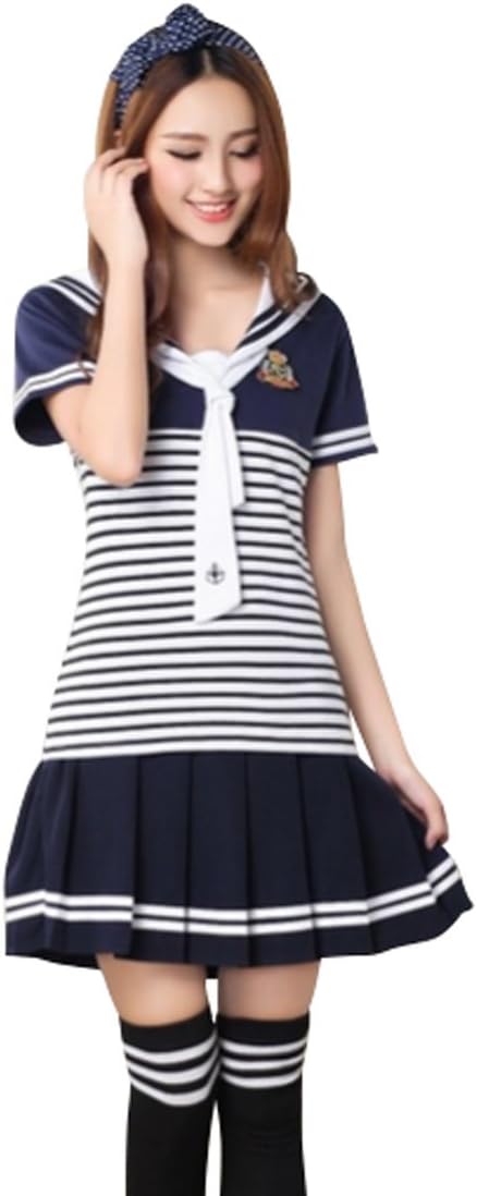Frigga Bloomed British Navy Sailor College Uniforms Pleated Dress Suit ST-4T