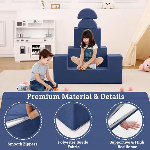 Garvee 6-Piece Modular Kids Play Couch, Convertible Toddler Foam Sofa Set with Removable Washable Cover, Soft Polyester Velvet Stackable Children's Furniture for Playroom Bedroom Indoor Playground