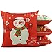 HOMAR Throw Pillow Covers - Snowman Print Pattern Christmas Decorative Pillow Case - Cotton Linen Material Square Pillowcases Red Standard Size 18 x 18 for Girls Boys Kids