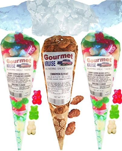 Green Red White Gummy (2) Apple Wild Cherry Strawberry Banana (1) Almonds Cinnamon Roasted Delicately (NET WT 27 OZ) Gourmet Kruise Signature Gift Bags Gummi Go Nuts