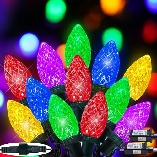Photo 1 of 2-Pack Extentable C9 Christmas Lights Outdoor Indoor, 66 FT 100 LED Christmas String Lights Plug in with 8 Modes & Timer, Waterproof Fairy Twinkle Light for Xmas Tree Yard Decorations (Multi-Colored)