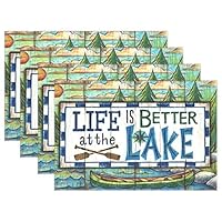 HoDeColor Life is Better at The Lake Placemats Table Mat Set of 6, 12" x 18" Washable Table Place Mats for Kitchen Dining Room Table Decoration