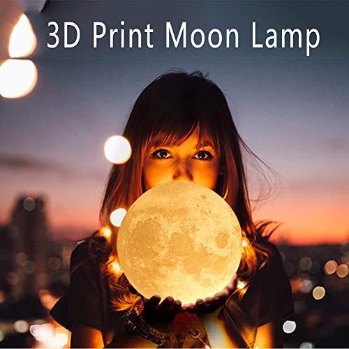 3D Printed Moon Lamp LED Night Light with Stand and Warm & Cool Two Colors and for Baby Kids Lover B