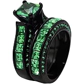 Black Gold Plated Womens Wedding Ring Sets Bridal Sets Princess cut Red Cz Engagement Ring Wedding Bands