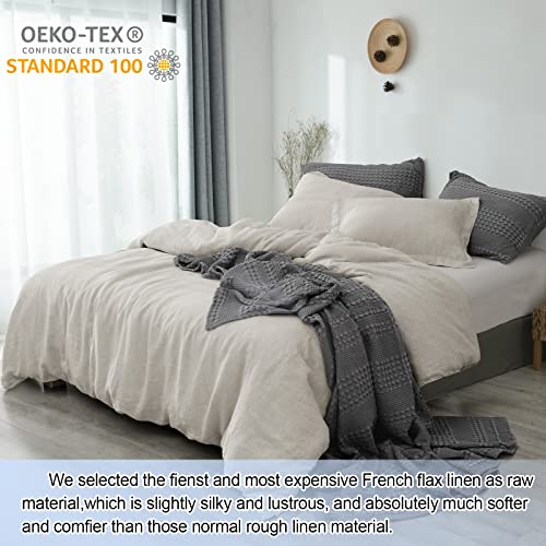 PHF 100 Linen Duvet Cover Set King, Washed Soft French Flax Linen