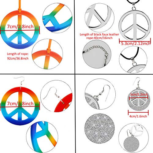8 Pieces Hippie Accessories Hippie Halloween Costume Set Hippie Sunglasses Peace Sign Pendant Tie Dye Headband Bandana Peace Sign Earrings