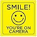 Smile You're on Camera Sticker, 6x 6 Inch, 4 Pack, Durable, Black and Yellow, Self-Adhesive