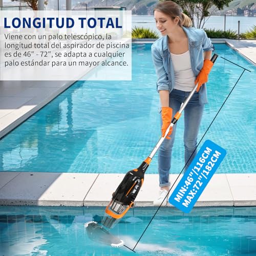 PoolyPoly 2026 New Pool Vacuum Cleaner with Battery, Manual Pool Cleaner, 60 Minutes Autonomy, Electric Vacuum Cleaner for Pool, SPA, Black