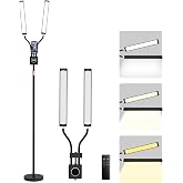 Lash Light Adjustable Height Dual Arms 30W LED Esthetician Flat Base Lamp | Dimmable 3 Color 74‑87" Floor Flat Base Lamp with Phone Holder &amp; Remote Control for Tattoo, Makeup and Studio Shoots