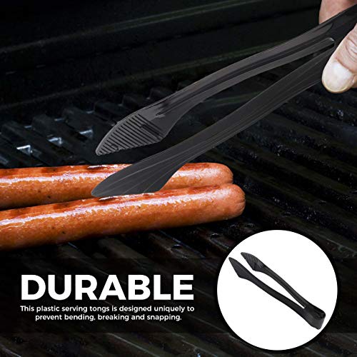 [12 Pack] Plastic Serving Tongs, 8.5 Inch Heavy Duty Disposable Utility Tongs (Black) - Thumbnail 6