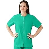 Medline AngelStat Women's Snap-Front Jewel-Neckline Scrub Top, 2 Pockets, Jade, Size X-Large