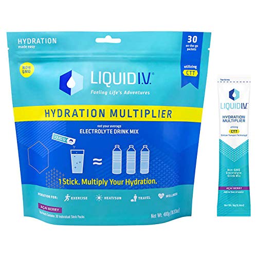 Liquid I.V. Hydration Multiplier Non-GMO/Vegan/Gluten-Free Vitamins, Minerals, 3X Electrolytes - 30 Stick Packs (Acai Berry)