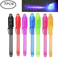 Ocamo 7 Pcs UV Light Pen Set Invisible Ink Pen Kids Spy Toy Pen with Built-in UV Light Gifts and Security Marking