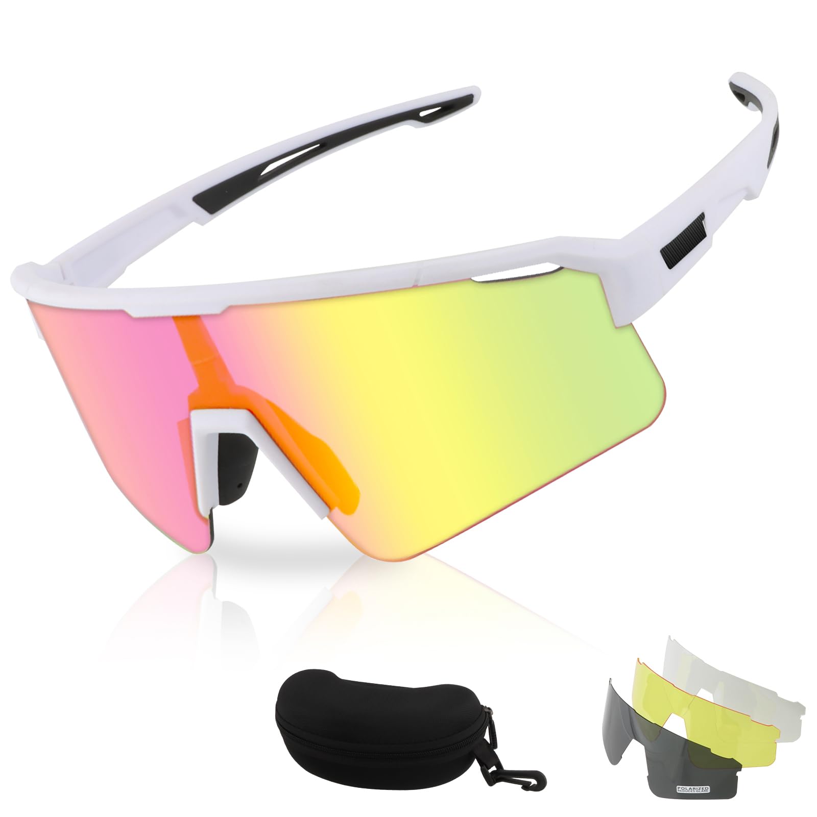 FOCUHUNTER Polarized Sports Sunglasses for Men Women, UV400 Cycling Eyewear for Baseball Running Cycling Glasses 3 Lenses