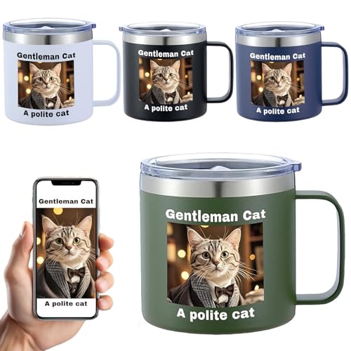 Personalized 414ml Coffee Tumbler with Picture and Text Custom Stainless Steel Travel Mug with Handle Lid Gift for Mother Father Birthday Anniversary (Army Green)