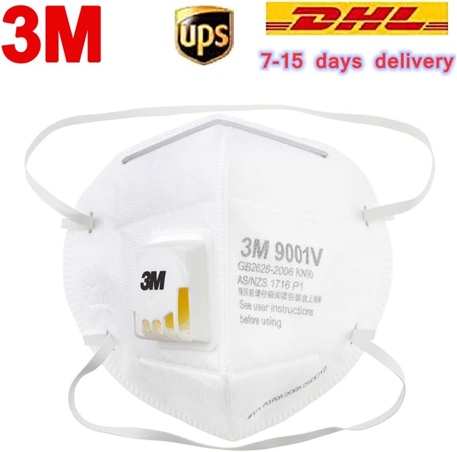 3M 9001V Facial Protective cover Face Guard, dust Protection Filter Face Shield band Cool Flow Valve, for dust Protection and Prevent airborne droplets(10-Pcs）