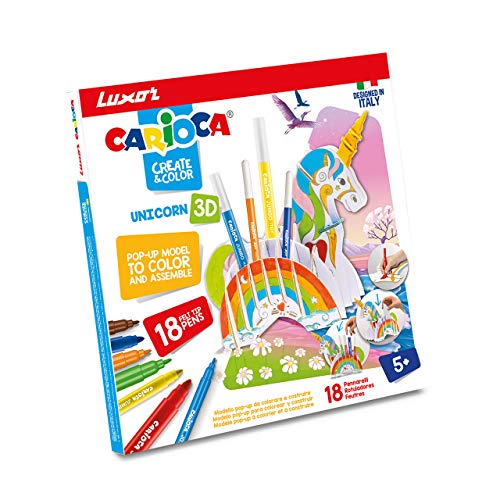 Luxor Carioca : Unicorn Felt Tip Pens with washable ink (Assorted color, 18 Pieces + 3D Model)