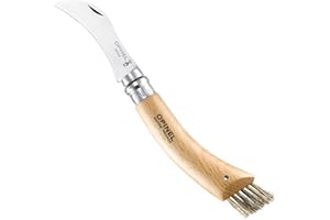 Opinel No. 08 Mushroom Knife – Pick + Clean Mushrooms, Beechwood Handle, Integrated Brush, Curved Sandvik Steel Blade, Made in France