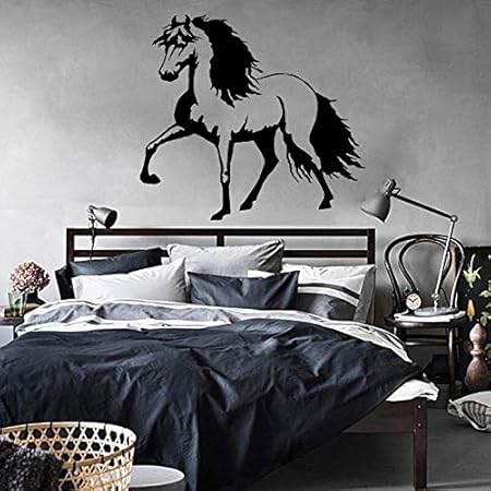 Yiyitop Zn Art Decal Vinyle Autocollant Noir Et Blanc Style Cheval Mur Pour Chambre Ou Salon Decoration De La Maison Style 55 53 Cm Amazon Fr Cuisine Maison