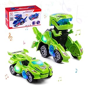 Highttoy Dinosaur Transforming Toys,Automatic Transforming Dinosaur Car with Flashing Light and Sound Dinosaur…