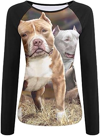 Ladies Pit Bull Printed Funny Long Sleeve Tshirt Comfort Tees Blouse