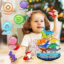 IPOURUP Dinosaur Toys for Kids 3-5: Wooden Stacking