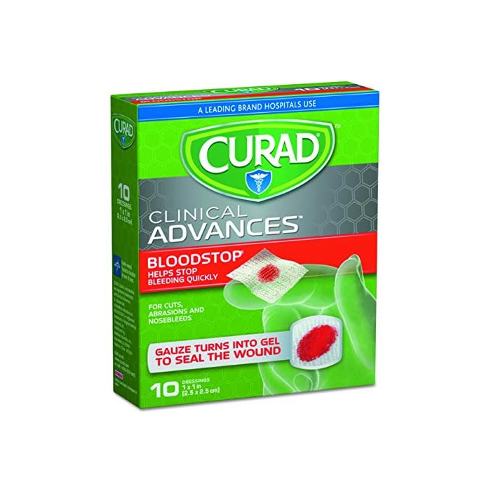 Curad Bloodstop Hemostatic Gauze, Helps Stop Bleeding Quickly, 1" x 1", 10 Count