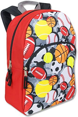 BIB Sports Football Basketball Baseball Soccer Tennis Ball Boys Backpack Jp Red