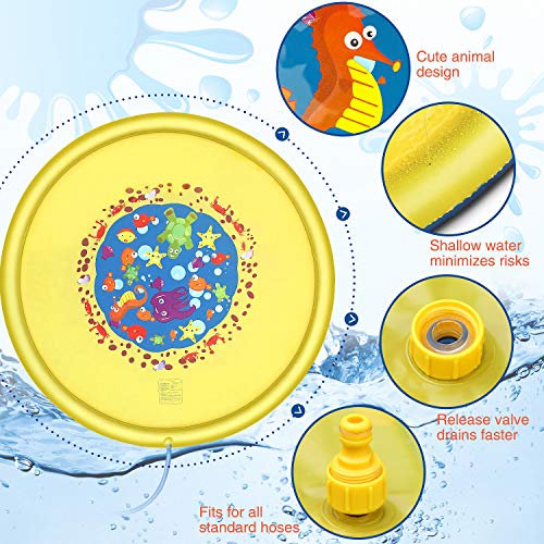 Splash Pad, 69 Inches No More Burst Sprinkle and Splash Play Mat Sprinkler for Kids Boys Girls Fun Splash Play Mat Summer Outdoor Sprinkler Pad Party Water Toys Extra Large Children's Sprinkler Pool - Thumbnail 2