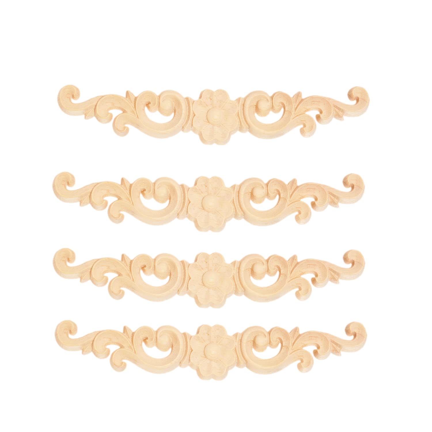 4pcs Wood Carved Applique Onlay 16 * 3cm for Decoration Furniture Decals Corner Long Onlay Applique Unpainted Flower Door Decor European Style