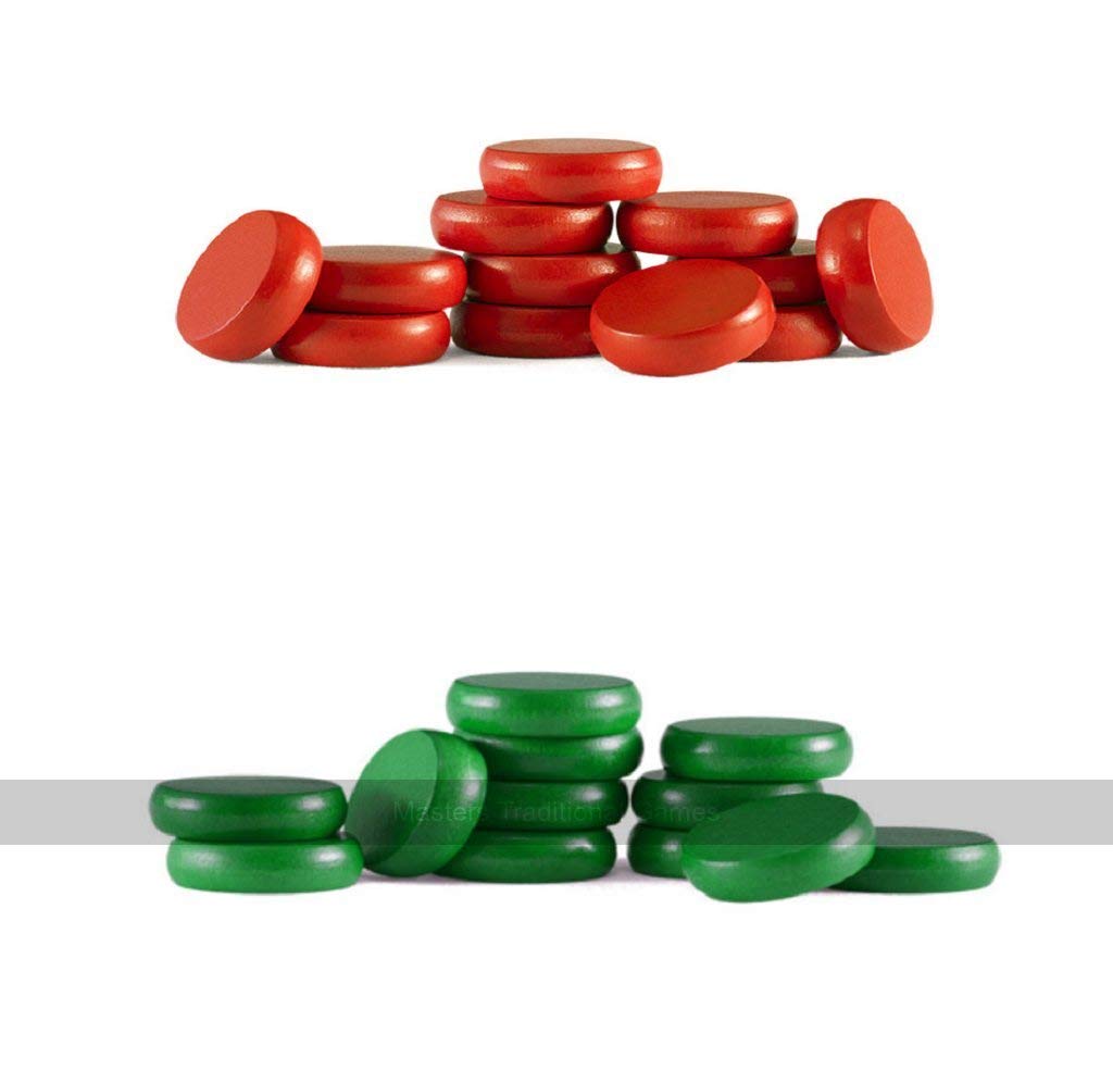 Set of Crokinole disks (12 red, 12 green plus 2 spares)