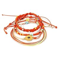 MISSYO 4 PCS Cute Rope Wave Bracelet Set Wristband Handmade Waterproof Wax Coated Braided Rope Boho Woven Bracelet Women
