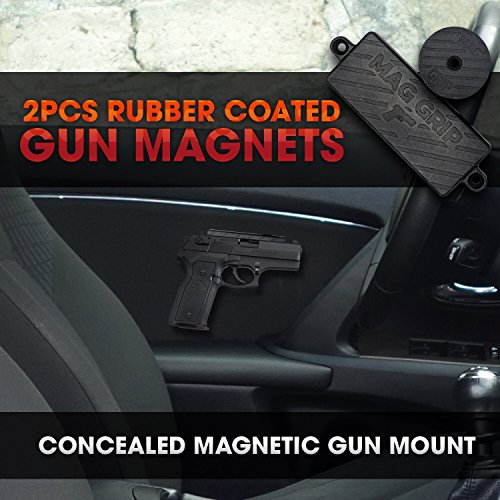 Perk MAG GRIP 2 Pack | Rubber Coated Gun Magnets | Includes BONUS Disc Magnet | Conveniently Mounts ANY Concealed Handgun ~ Shotguns ~ Magazines in Cars, Under Desk, Bedside | Gun Organizer