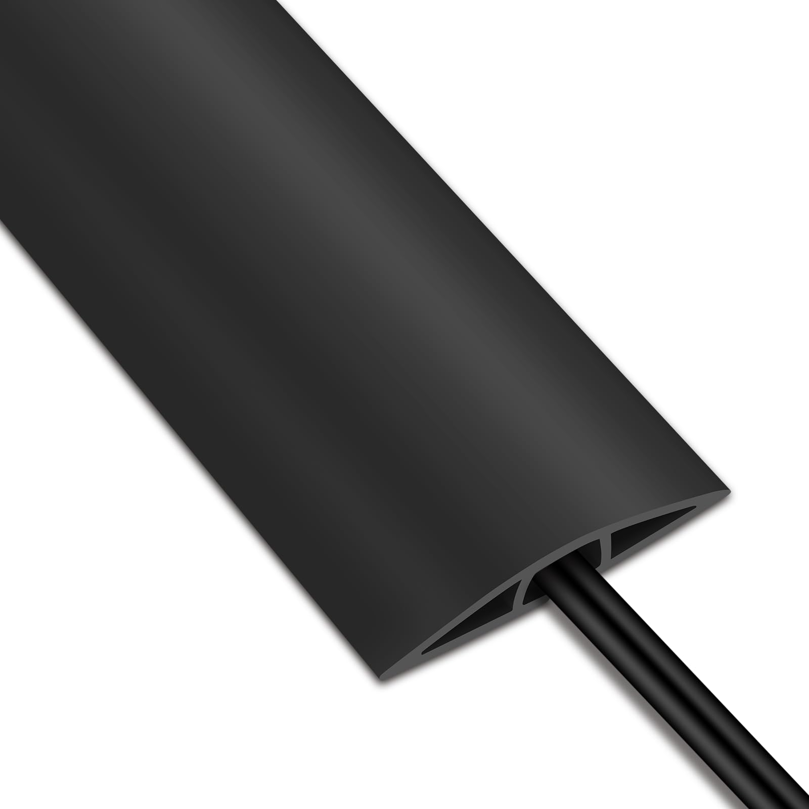 Floor Cable Protector, 2M Black Wire Covers for Cables, Flexible PVC Cable Floor Cover with Pre-Cut Cord Channel for Indoor Home Office Gym Carpet Tidy Mat