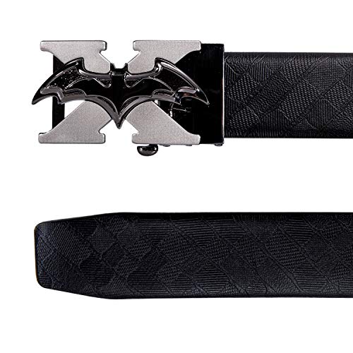 Dubulle Men Designer Belt Genuine leather Black Batman Fashion Adjustable Sliding Automatic Buckle for Casual Party Cool Gift