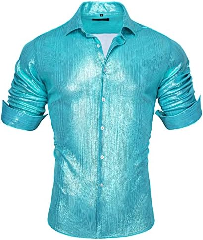 YOHOWA Men's Silk Shirt Bright Solid Color Button Down Dress Shirts Regular  Fit Long Sleeve Shirt Formal Casual, Cyan, XL price in UAE | Amazon UAE |  kanbkam