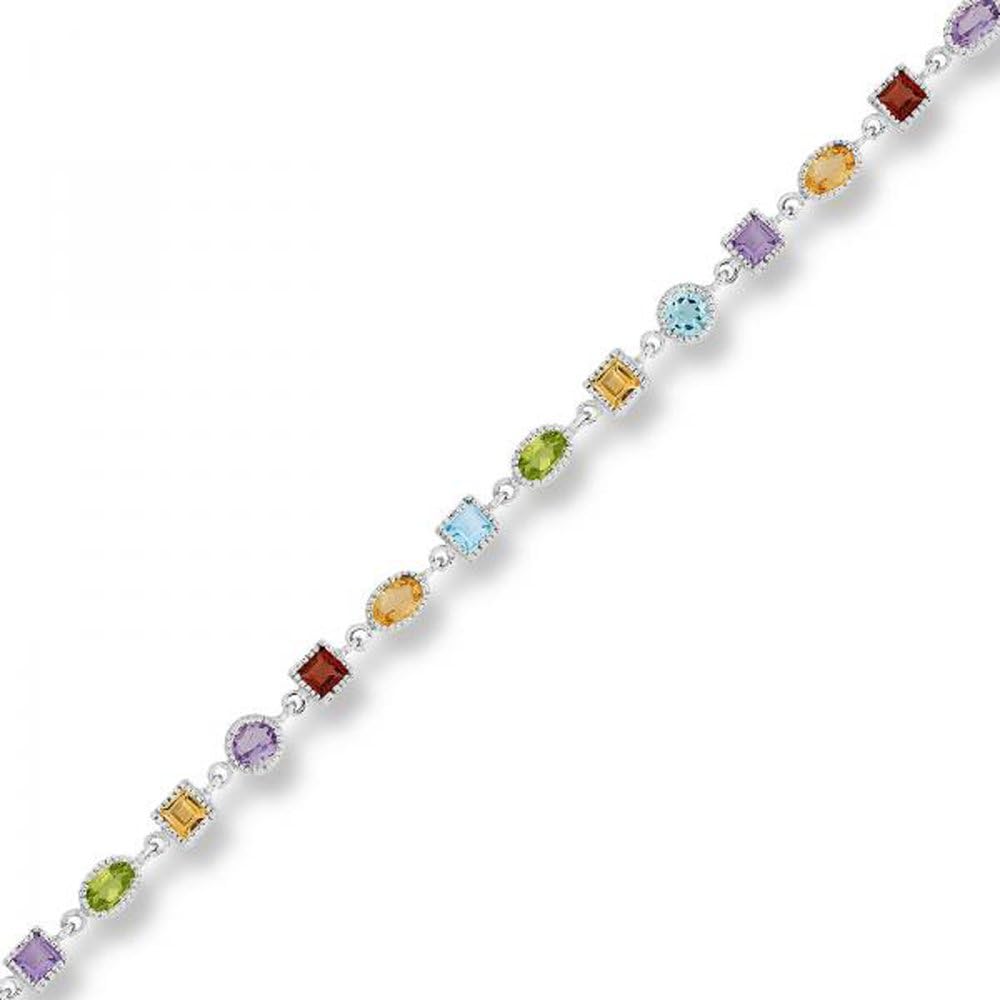 Sterling Silver 925 Multi Colored Genuine Gemstone Womens Bracelet 7" - The Royal Gift