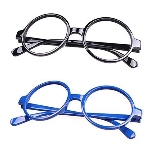 FancyG® Retro Classic Geek Nerd Style Big Round Shape Costume Glasses Frames NO LENSES 2 Pieces Color Set1