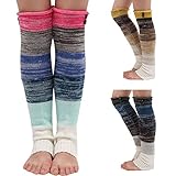 Gellwhu 3 Pack Women's Long Leg Warmers Cable Knit Thick Warm Boot Socks with Buttons